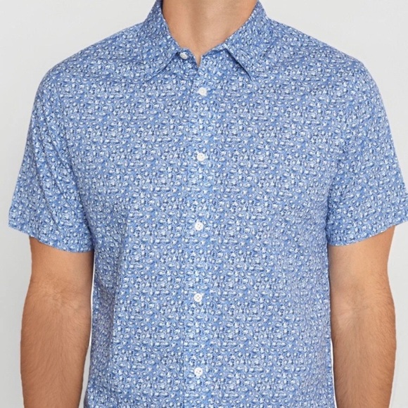 New Slate & Stone Men's Printed Poplin Blue Short Sleeve Button Flower Shirt XL - Picture 1 of 11